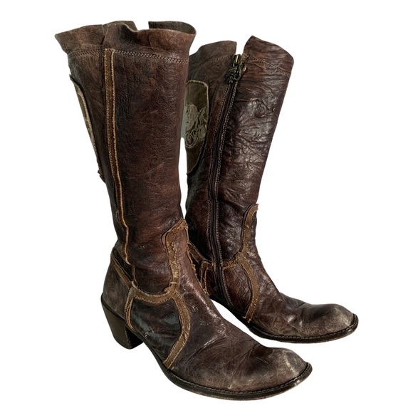 Siren by Mark Nason Women’s Distressed Brown Leather Tall Heeled Boots Size 8 - Picture 3 of 10
